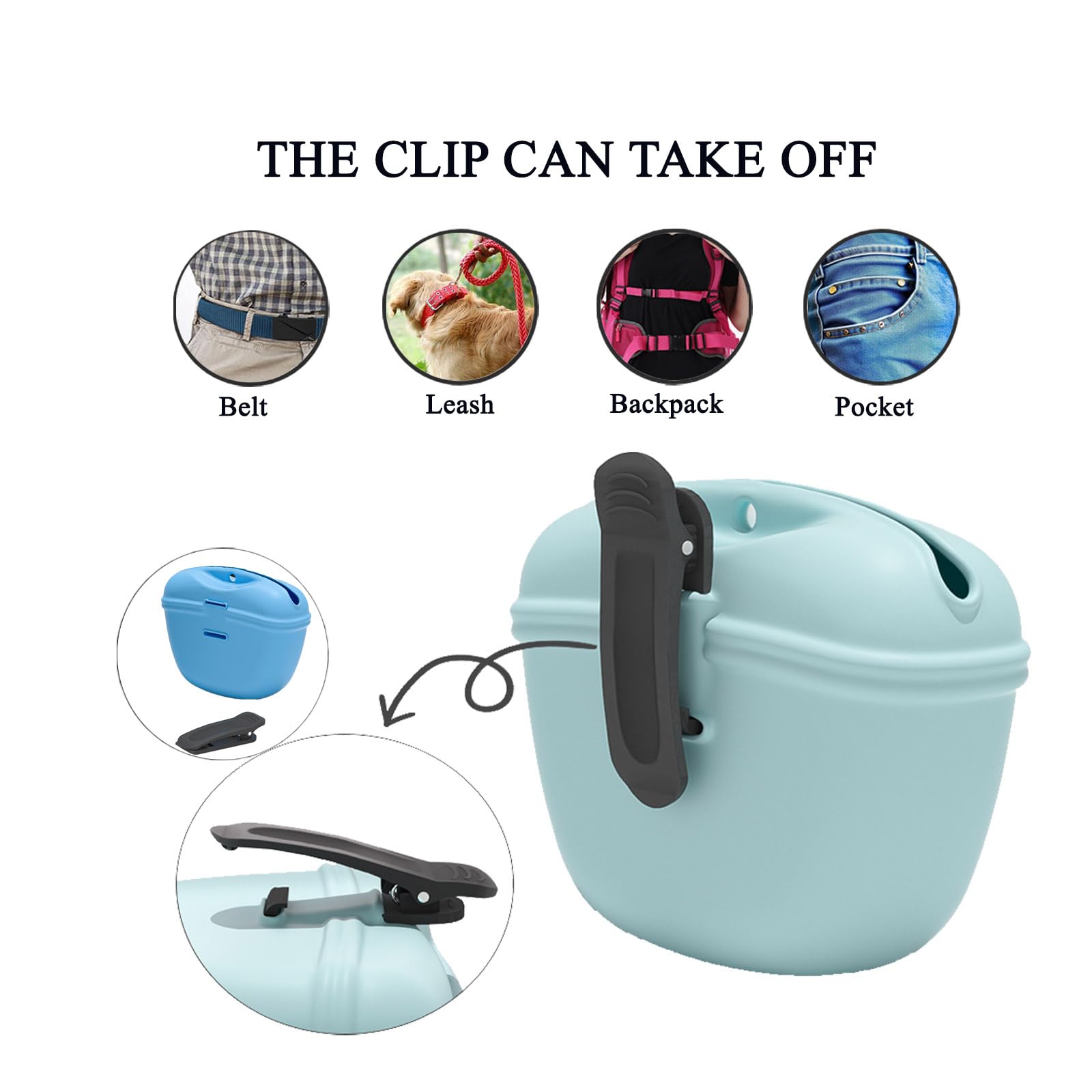 Bangp Silicone Dog Treat Pouch, Lightweight Pet Treat Pouches, Portable Puppy Snack Bag with Waist Clip Convenient Wearing - Image 4