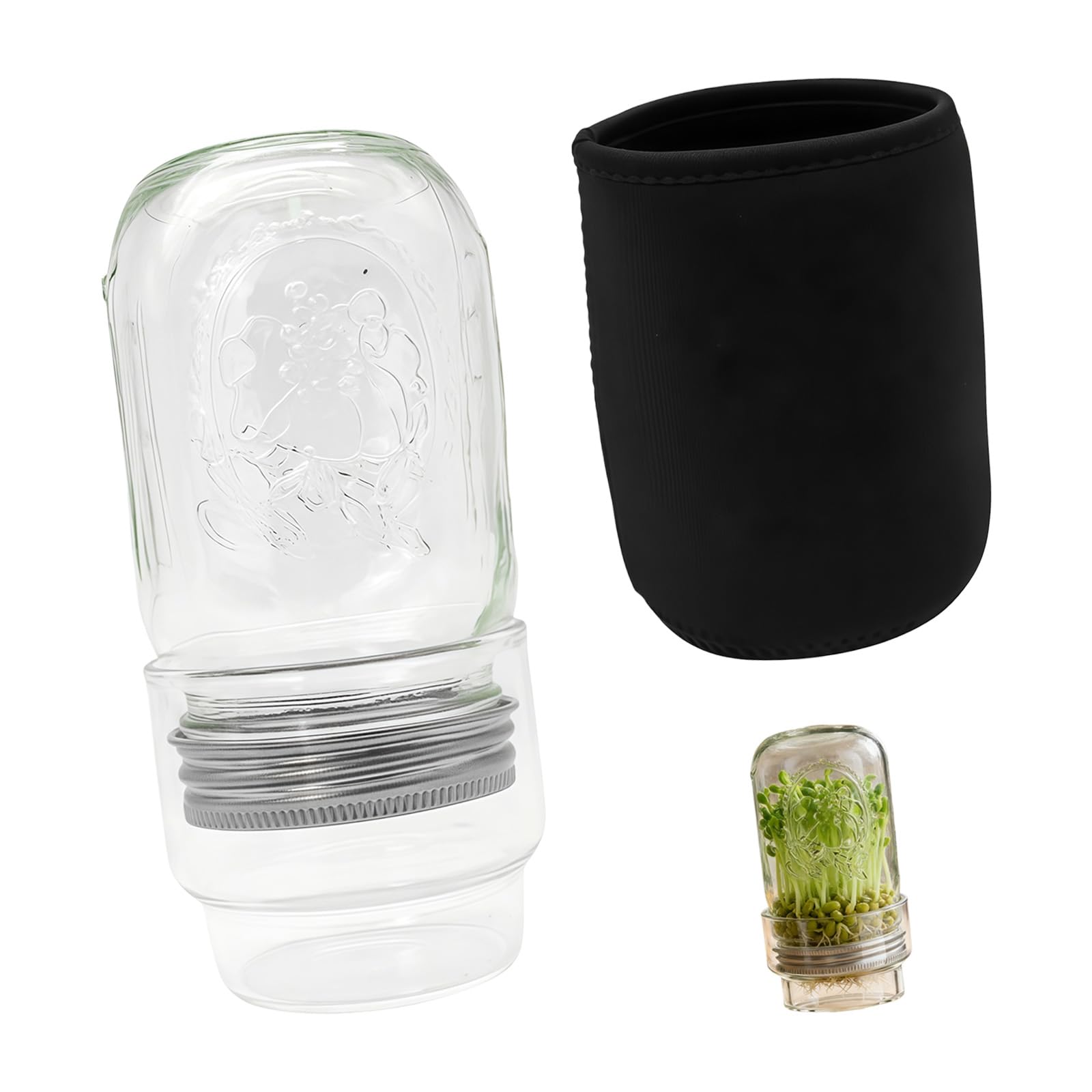Shurhome Glass Wide Mouth Sprouting Jar Set with Germination Lid for Home Gardening Home Germinate Growing Jar