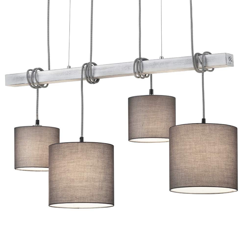 Reality Leuchten Pendelleuchte Padme R30364007, Metall Nickel Matt, Stoffschirm Grau, exkl. 4x E27