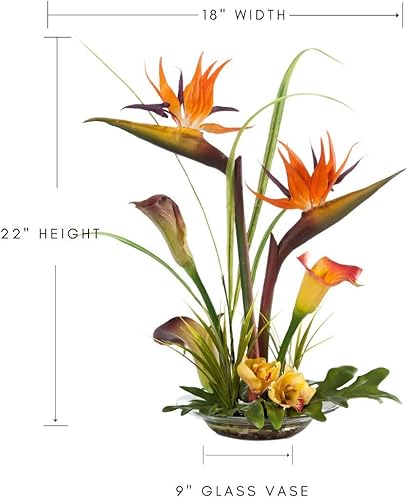 Miniatura 2 de Petals - Artificial Bird of Paradise & Calla Lily Silk Flower Centerpiece in Glass Bowl with Acrylic Water