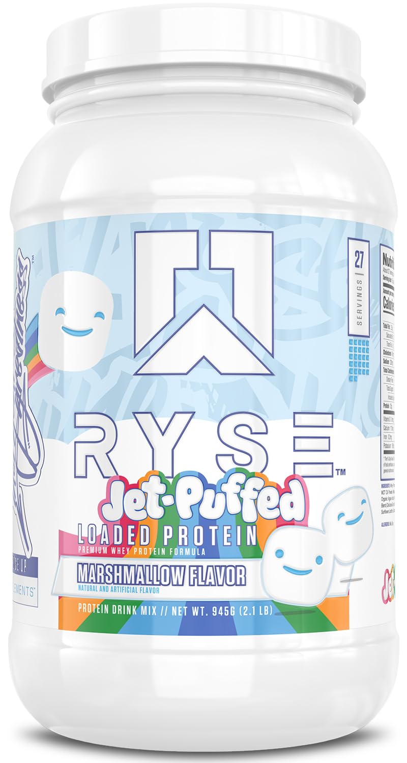 RYSE Up Supplements Loaded Whey Protein, (Jet Puffed Marshmallow, 27 Servings), Premium Whey Protein, 25g Protein, Whey Isolate, Prebiotic Fiber, MCTs, Easy Digestion