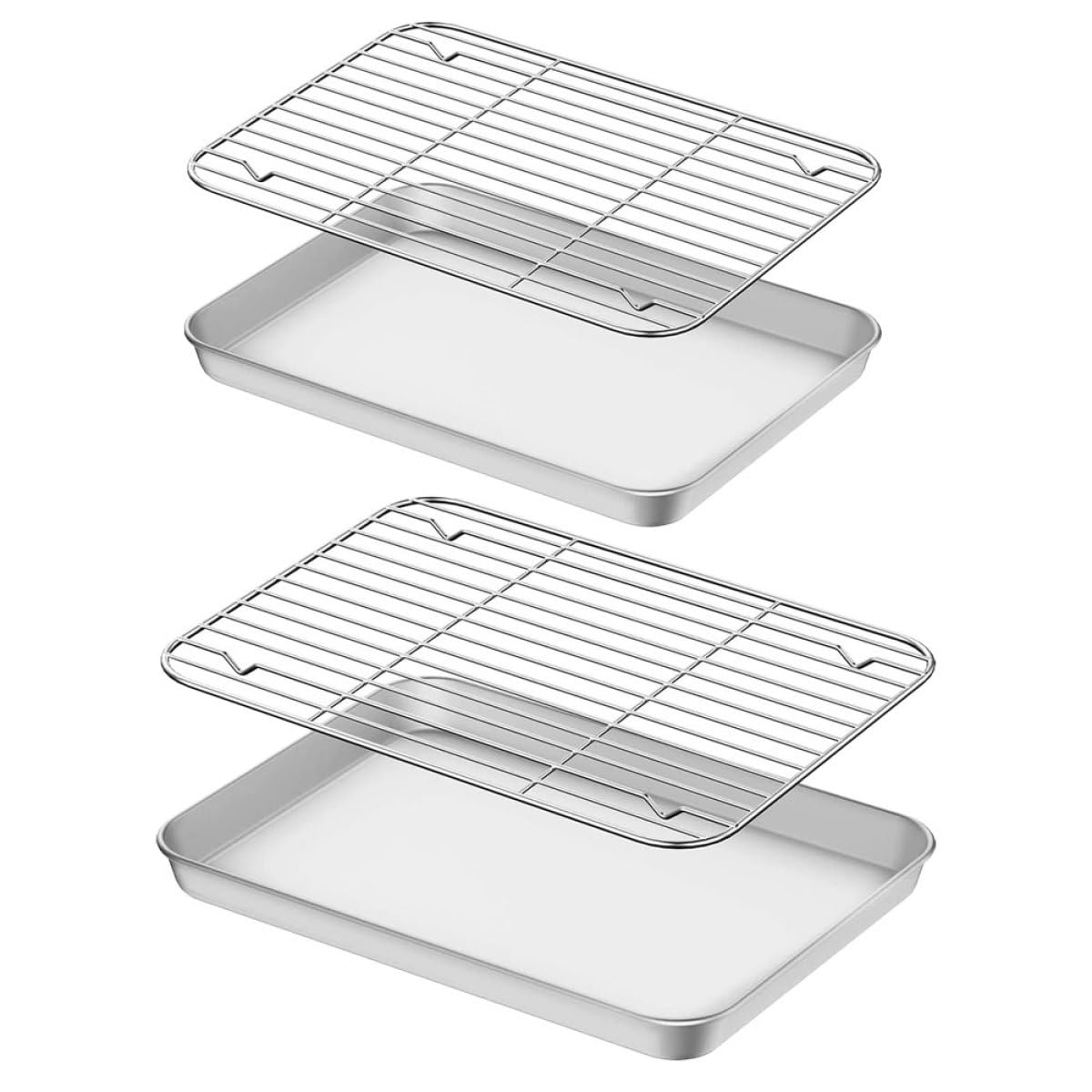 Juego de 2 Bandejas para Horno con Rejilla de Acero Inoxidable, Duraderas y Resistentes, Ideales para Hornear y Enfriar Alimentos en Cocina