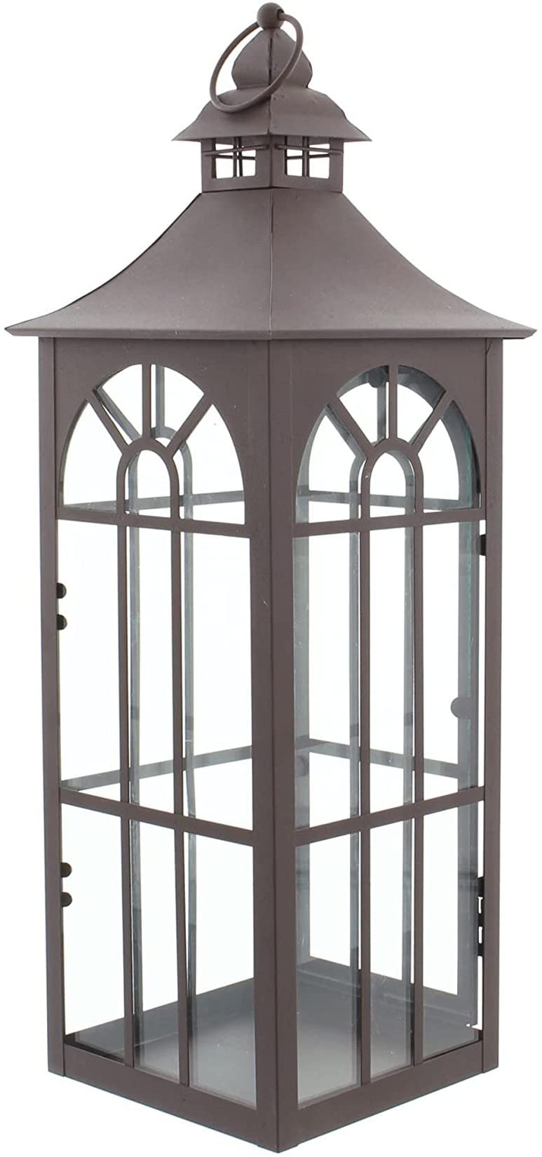 Lantaarn roest patina met glazen inzetstuk windlicht van metaal tuindecoratie outdoor decoratie buiten terras balkon buiten decoratie 36 x 29 cm