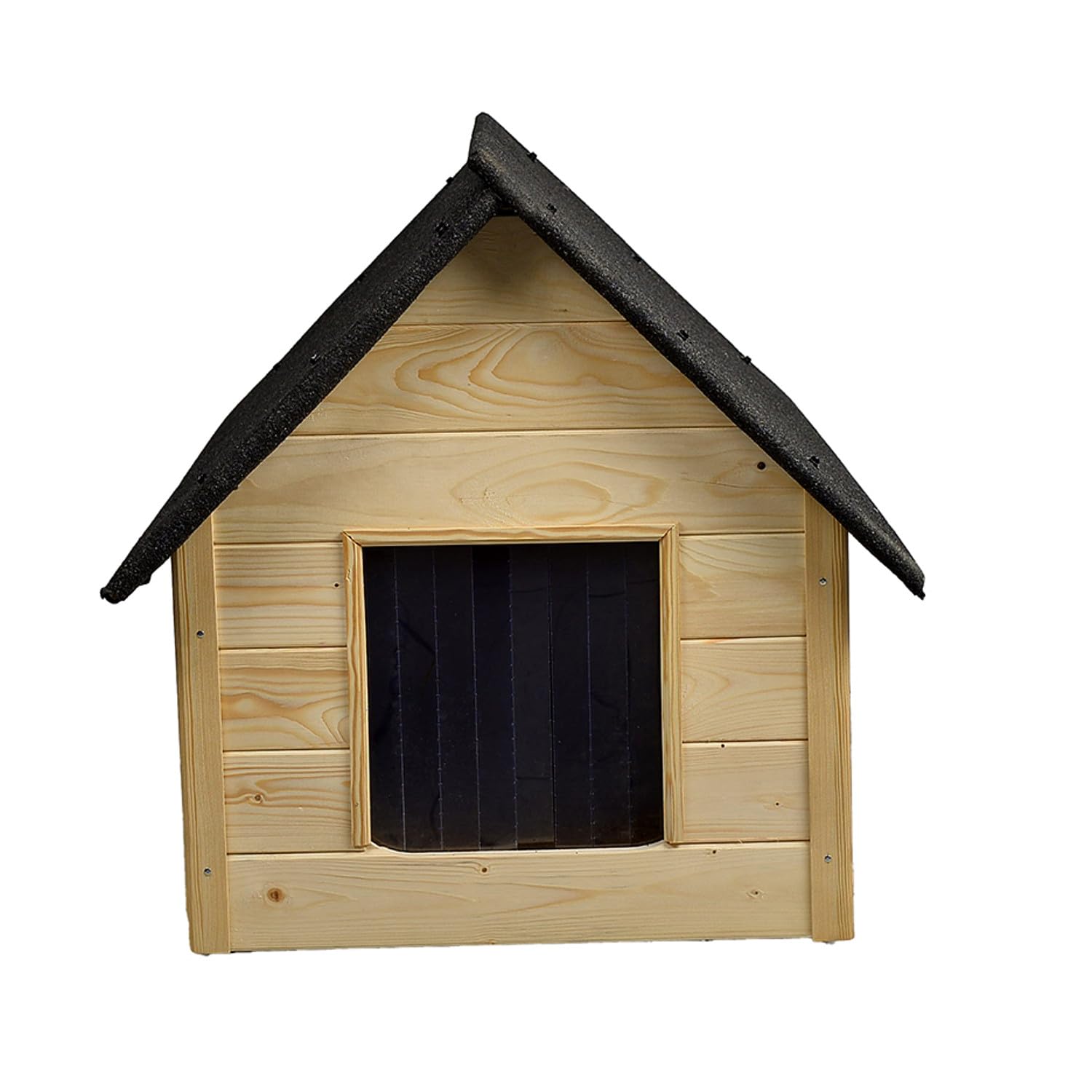 XL Hundehütte aus Holz mit Isolierung | Zur Selbstmontage und Anstrich | für Hunde bis 20kg | Wetterfest mit Bitumen-Dach, mit Vorhang, imprägnierte Eiche in Weiß