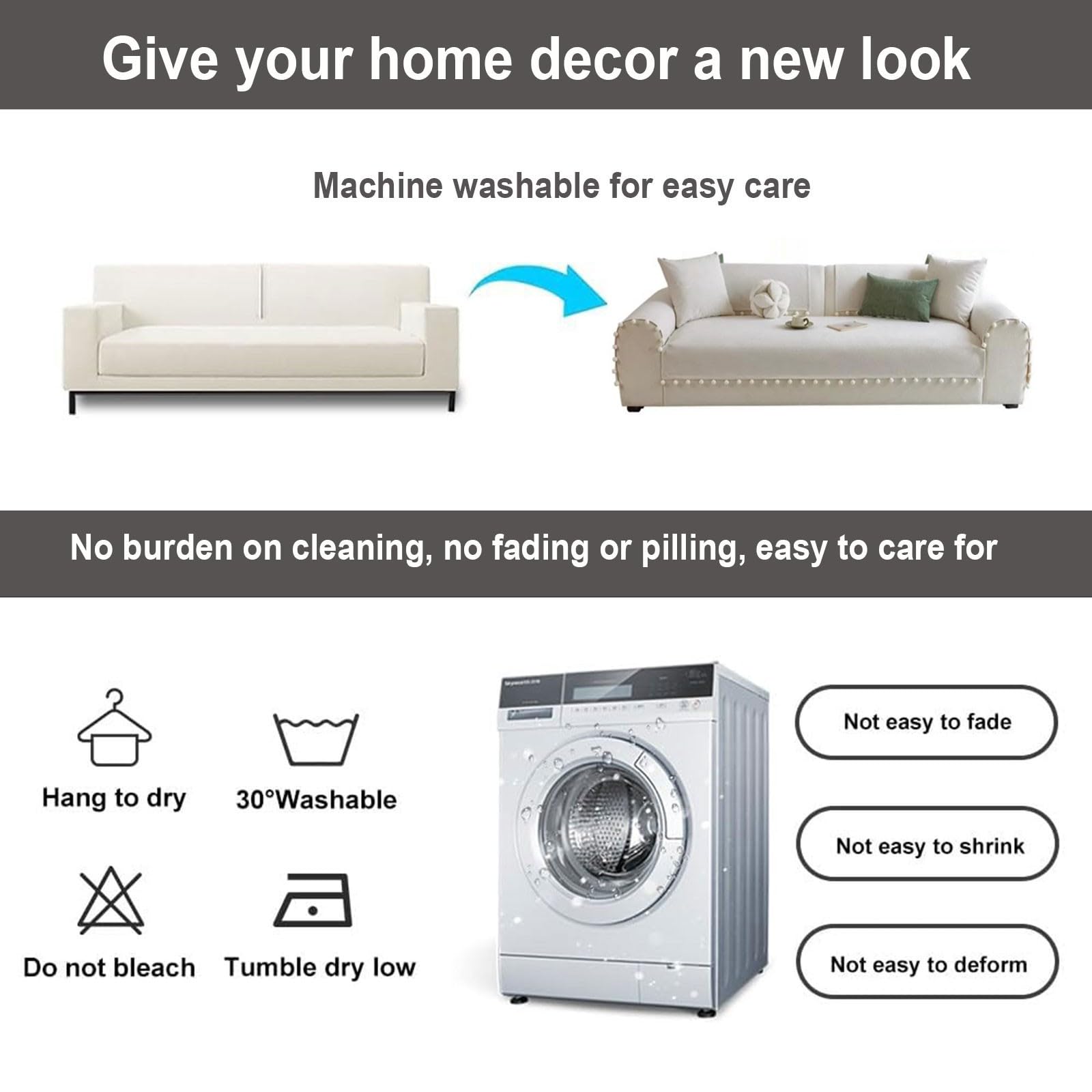 Funda de Sofá Vintage Antideslizante de Chenille sofá Todas Las Estaciones Topper Sofa,Protector Sofa Sofá Cubre Sofás de 1 2 3 4 Plazas Seccional en Forma de U y L(Grey,70 * 180cm)