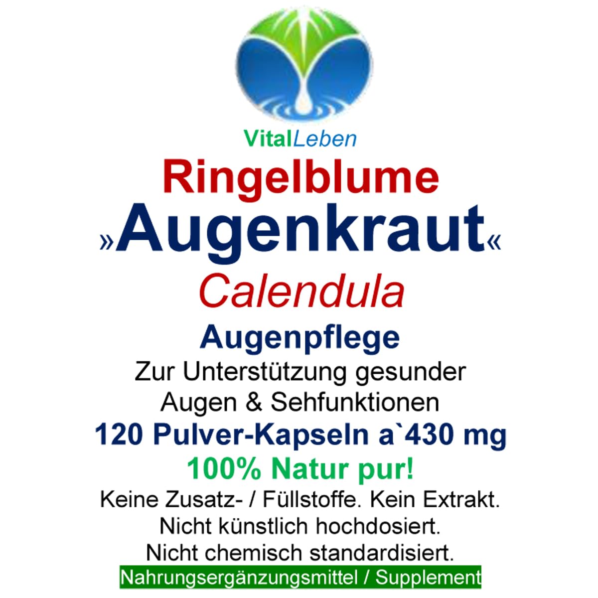 Sehkraft Kapseln & Augen Vitamine 360 (3x120) Kapseln - AUGENKRAUT RINGELBLUME - Lutein & Zeaxanthin VITAL COMPLEX + Netzhaut. Natur pur - OHNE ZUSATZSTOFFE 26960-3