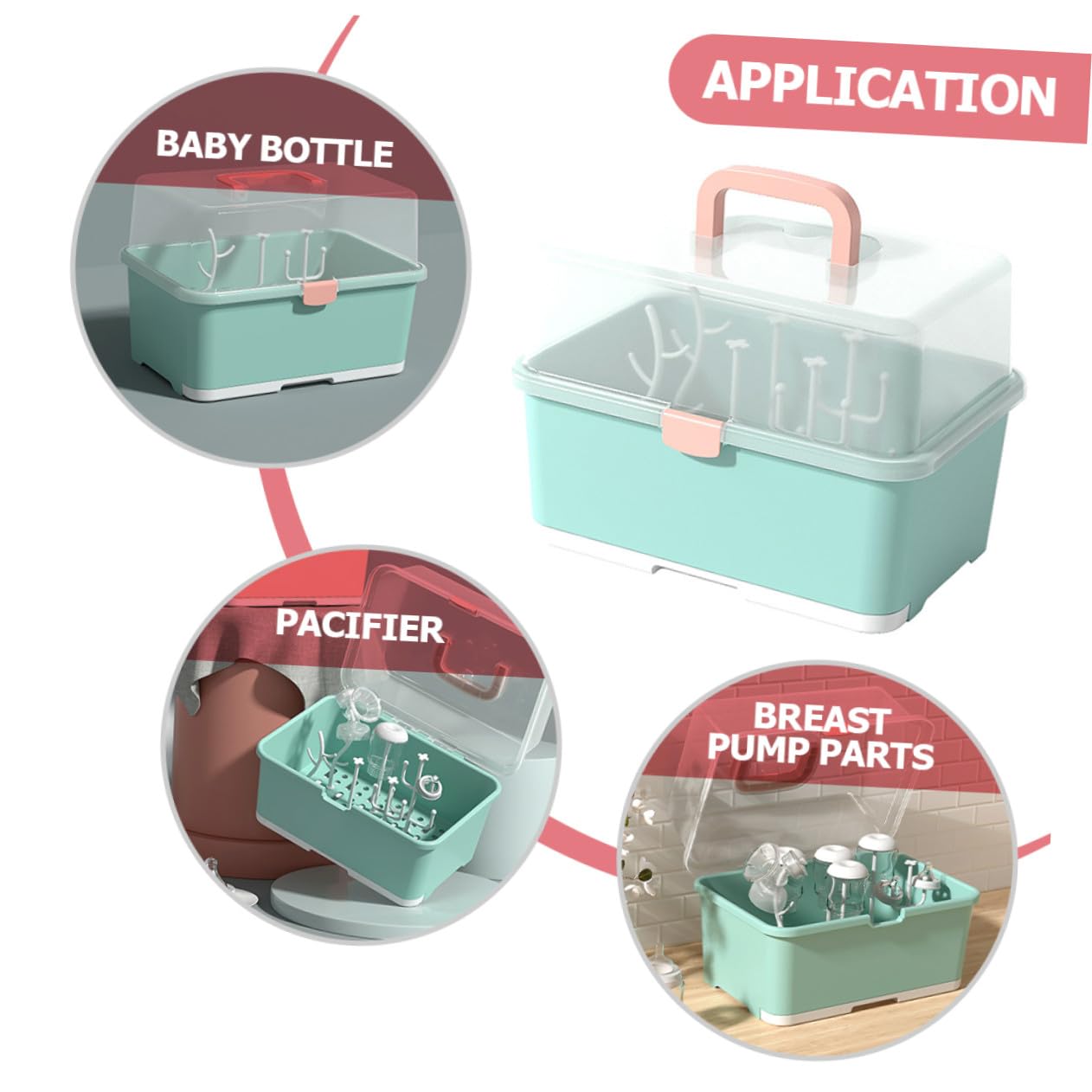 Trocknungs und Aufbewahrungsbox für Babyflaschen aus Kunststoff mit Griffdesign Staubschutzdeckel Geeignet für Stillzubehör und Sauger für Zuhause