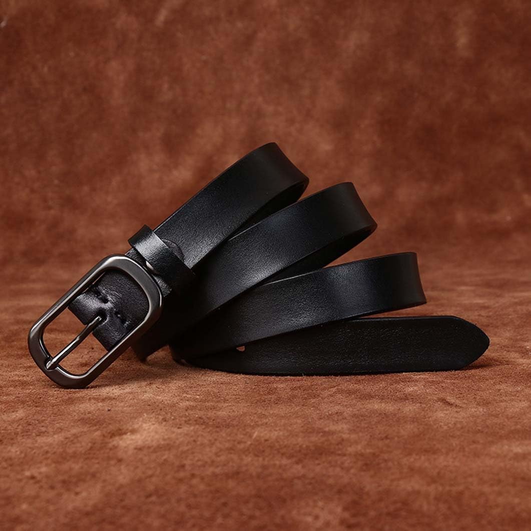 Générique Femmes Ceinture Fine Cuir De Vachette Véritable pour Pantalon Habillé 2,3cm De Large Mince Sangle De Taille avec Boucle à Ardillon Robuste(115cm/45, Black)