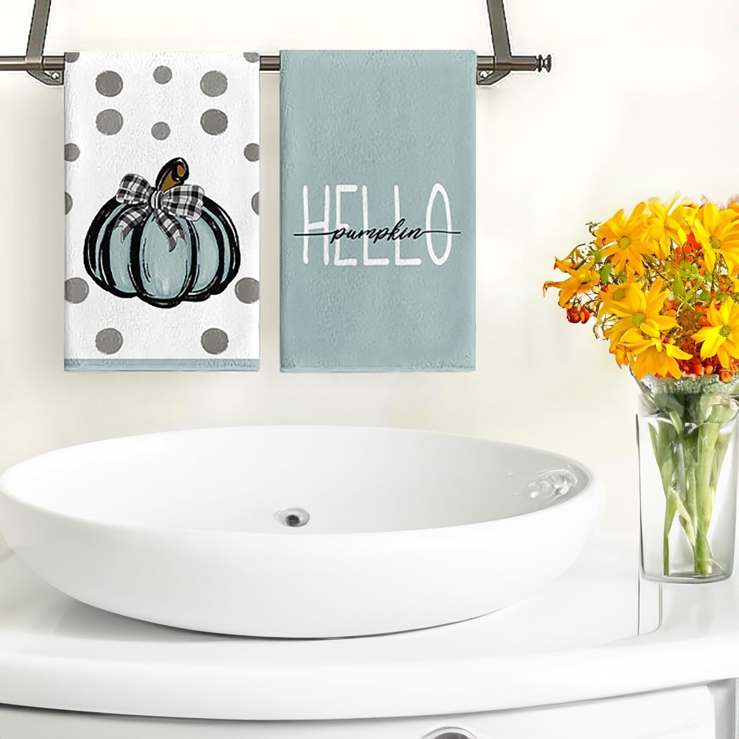 Hello Pumpkin Hand Towels Set 2 PCS, Vintage Pumpkins, Thanksgiving Bathroom Decorative Soft Absorbent for Bathroom Home Hotel Gym Spa Yoga Beach 17"x26" - Image 5