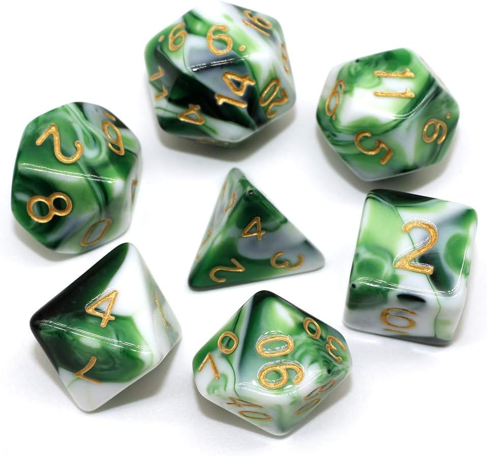 HDDICE DND RPG Polyhedral Dice Set for Dungeons and Dragons D&D Pathfinder Role Playing Games Green Black White 7 Dice Set