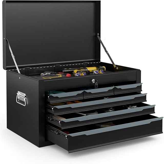 IRONMAX 6 Boîte à outils pour tiroirs, 24" Boîte à outils verrouillable avec plateau supérieur, organisateur de boîte de rangement en acier portable, armoire à outils de grande capacité pour garage, atelier, atelier de réparation, entrepôt