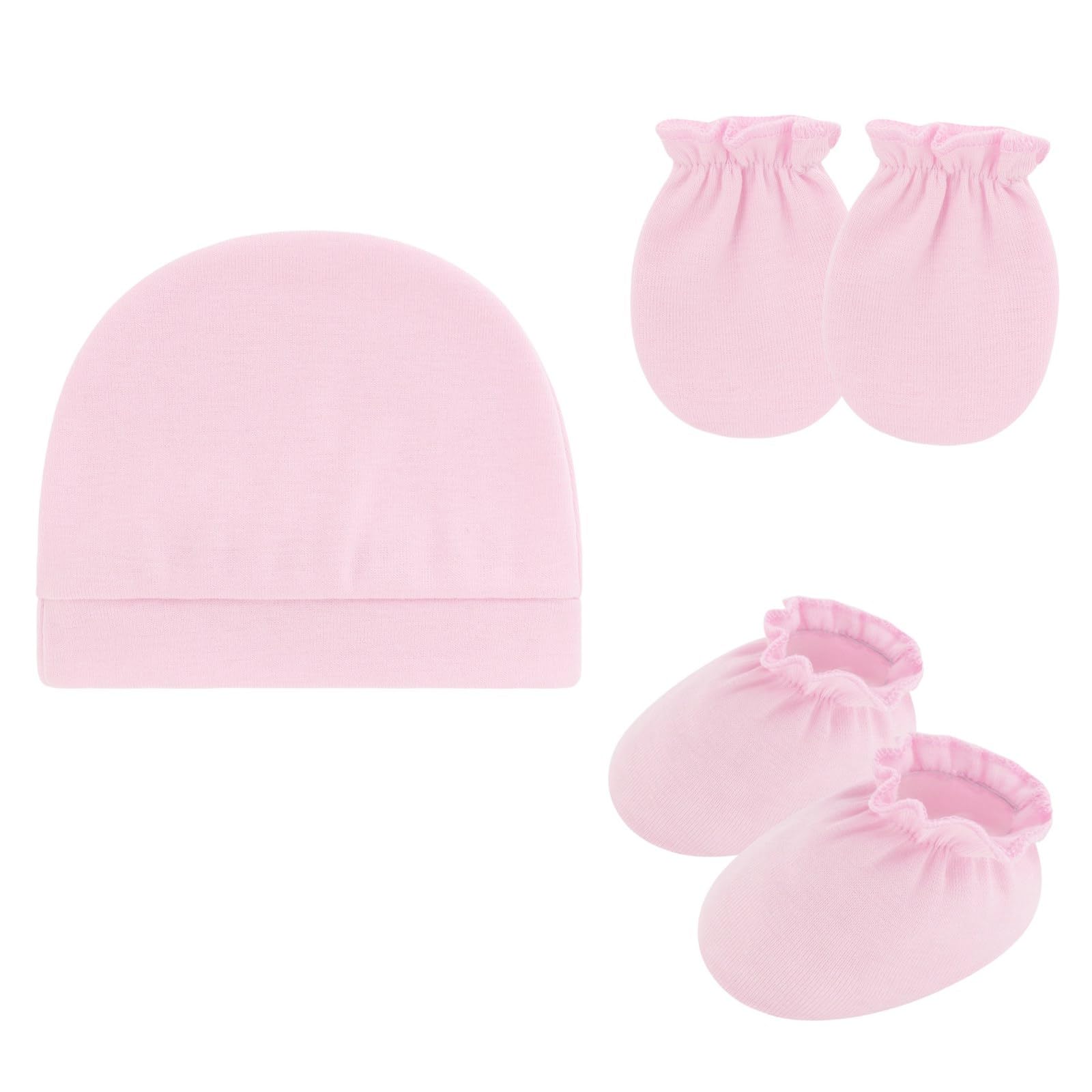 HGENAHGTF Scratches Proof Mittens with Matching Bonnet and Booties Gentle Cotton Fetal Hat for Newborns Skin Protections Newborns Hat