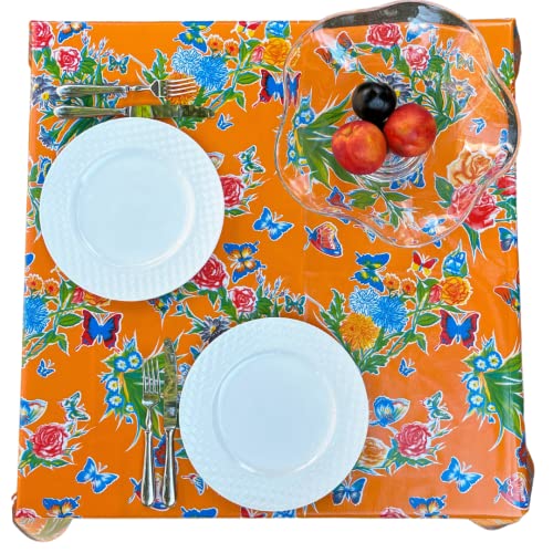 Mexican Oilcloth Tablecloth | Outdoor Tablecloth | Oil Cloth | Waterproof Mat | Picnic Mat | Mexican Vinyl Tablecloth (Orange, Mariposa, Rectangle) #TOP30