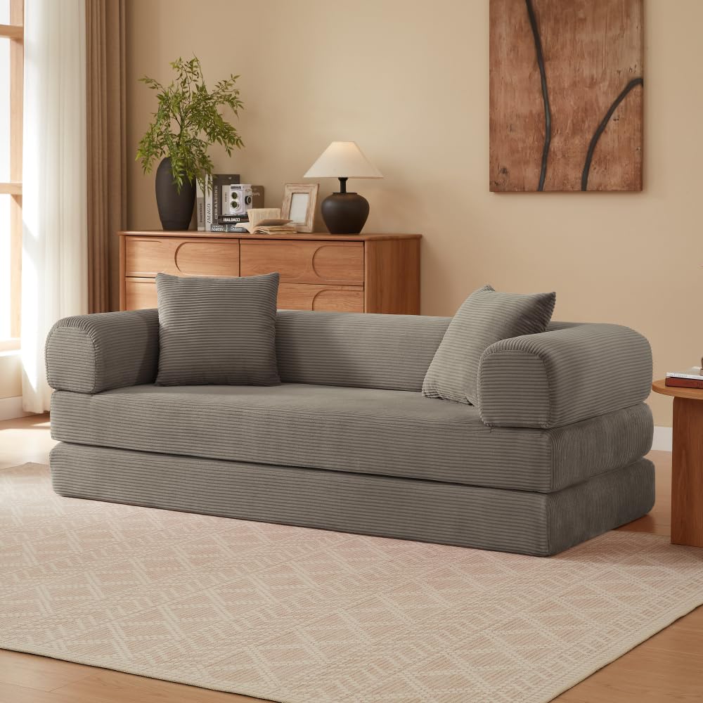 Sofá plegable, sofá convertible, sofá seccional sin marco y conjunto de silla, sofá cama que se puede convertir en cama, sofá con piso de tatami, adecuado para sala de estar, dormitorio (Taupe)