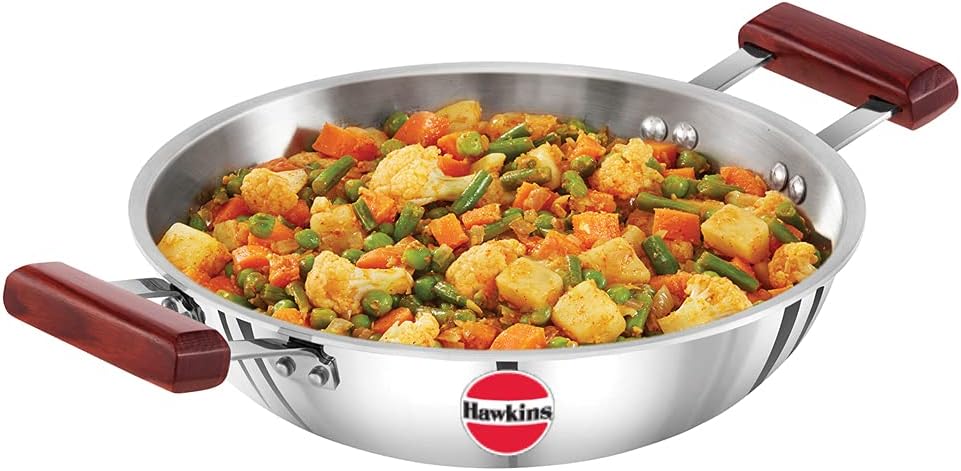Hawkins 2.5 Litre Deep Fry Pan, Triply Stainless Steel Kadai, Flat Bottom Induction Kadhai, Silver (SSD25)