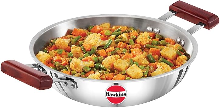 Hawkins 2.5 Litre Deep Fry Pan, Triply Stainless Steel Kadai, Flat Bottom Induction Kadhai, Silver SSD25