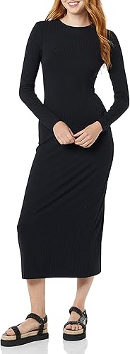 Daily Ritual Women's Wide Rib Open Back Long Sleeve Dress Dress, -Black, X-Small