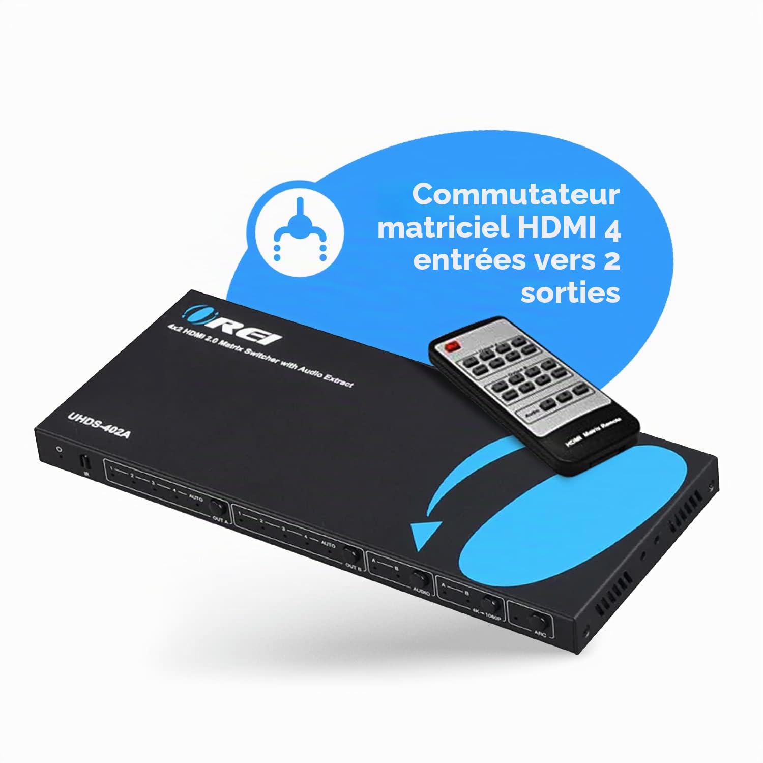 OREI Commutateur matriciel HDMI 4 x 2, commutateur 18 G UltraHD avec Arc Prend en Charge jusqu'à 4K @ 60 Hz et 1080p IR Audio Extracteur Arc EDID HDCP 2. Télécommande – Sélection de Matrice complète