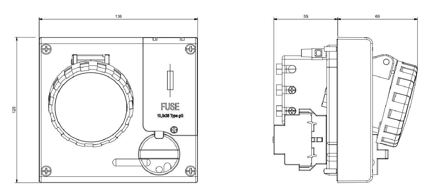 Scame Omnia – Base/S Omnia IP67 2 poli + terra 16 A 200 – 250 V con porta-fusibile