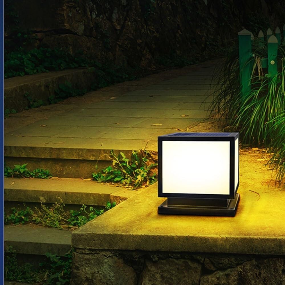Zewnętrzna lampa słupkowa Nowoczesna latarka Oświetlenie uliczne Super jasne metalowe kreatywne hartowane szkło Lampy Stigma Solarne czarne wykończenie Lampa słupkowa do(One Color-25cm)