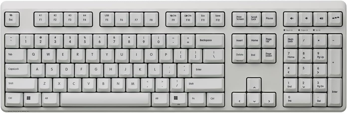 Realforce Topre R4 Full Size Wireless Keyboard (White, Topre Silent 30g)