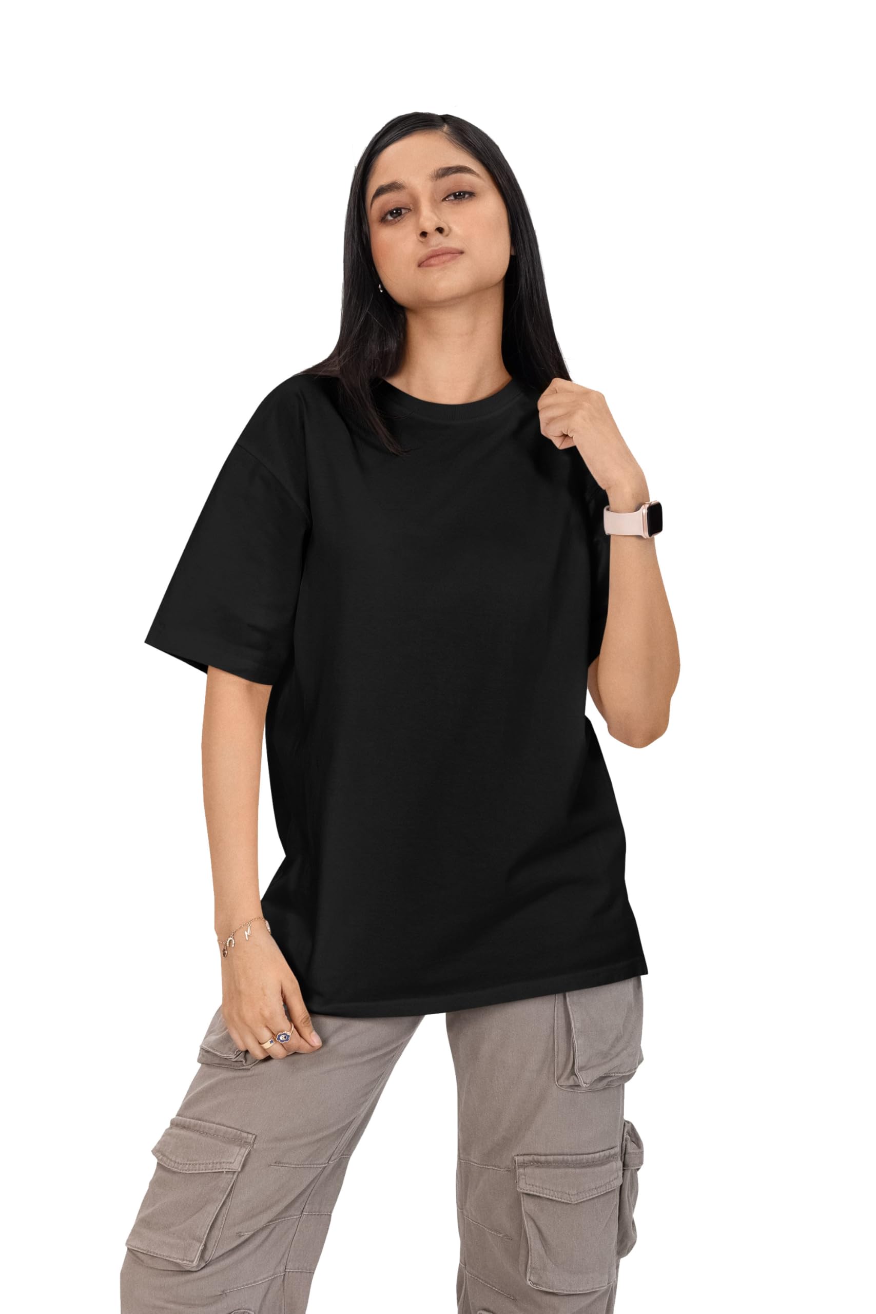 Women's Plain T-Shirt - Regular Fit Round Neck Short Sleeve Cotton Blend Tee-picture-42