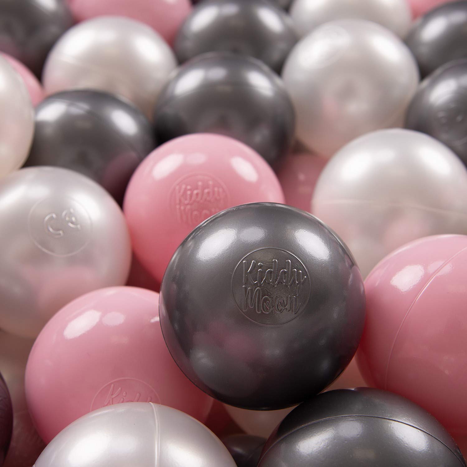 KiddyMoon Soft Plastic Play Balls 200 Balls/7Cm-2.75In Multi-Colour Made In EU, Pearl/Light Pink/Silver — image 1