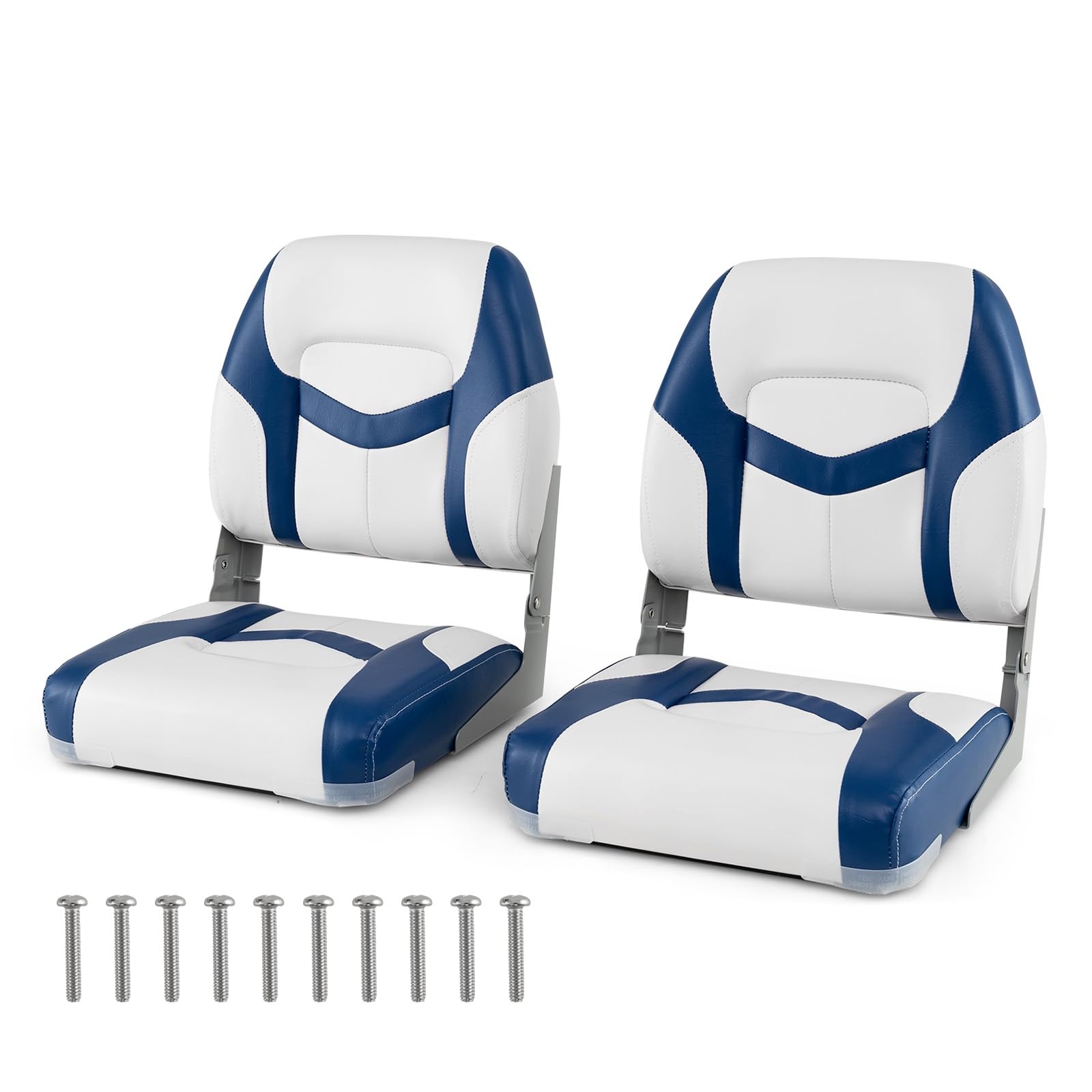 GOPLUS Lot de 2 Sièges de Bateau Pliants à Dossier Ergonomique Bas, Chaises de Bateau Confortables Rembourré en Éponge, Sièges Rabattables pour Bateau, Convient pour Yacht, Bateau de Pêche, 42x49x51CM