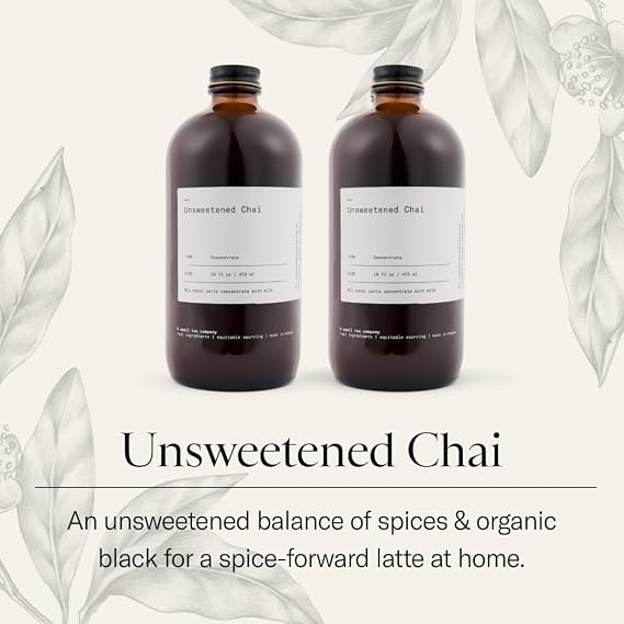 Dona Unsweetened Chai Concentrate (16oz Bottle Two Pack) Liquid Chai Tea Concentrate