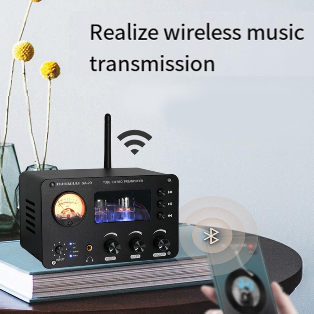 Preamplificador de Válvulas Bluetooth de 2 Canales HiFi 6H3N para Altavoces, Amplificador de Sonido, Cine en Casa, Karaoke.