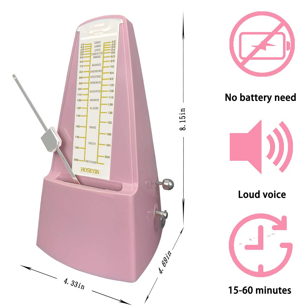 Metronomo meccanico classico, metronomo universale per pianoforte, chitarra, violino e altri strumenti (rosa)