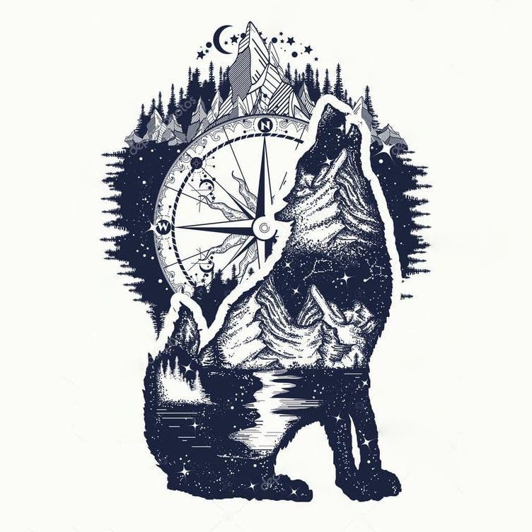 Camping Art Wolf Sticker Decal for Wall, Laptop, Cell, Truck Sticker for Windows, Cars, Trucks 5" Inch