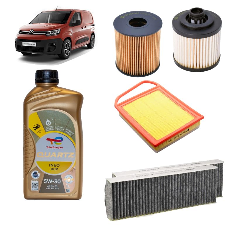 Kit tagliando 4 filtri + 4L olio 5W-30 Ineo compatibile con Citroen berlingo ii 1.6 BLUEHDI 100 Gasolio 2014-2021