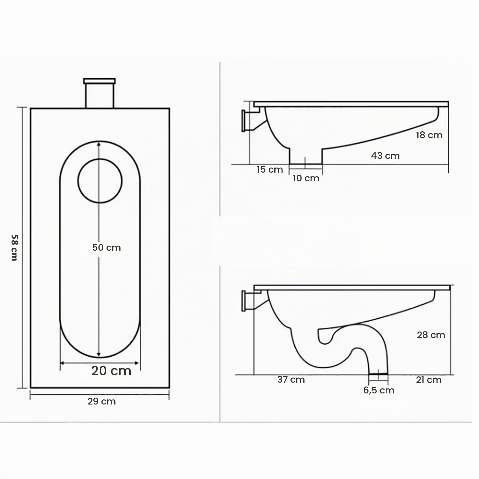 Moderno Set per WC alla Turca per Piccoli Bagni, Acciaio Inossidabile, Inodore Senza Curvatura A S, D,A