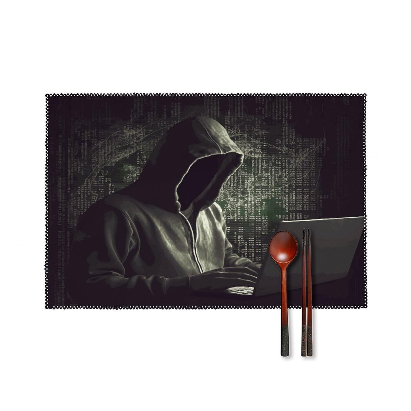 Btcowzrv Style Hacker2 Canvas Placemats Set Of 6, Wipeable Washable Place Mats For Indoor & Outdoor, Table Mat Decor For Kitchen Dining Party