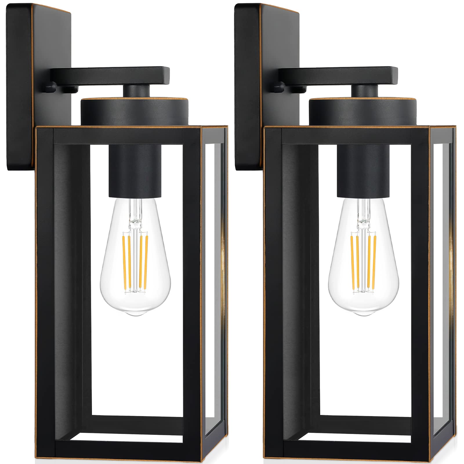 Outdoor Wall Light Fixtures, Exterior Waterproof Wall Lanterns, Bronze Porch Sconces Wall Mounted Lighting with E26 Sockets & Glass Shades, Modern Wall Lamps for Patio Front Door Entryway, 2-Pack