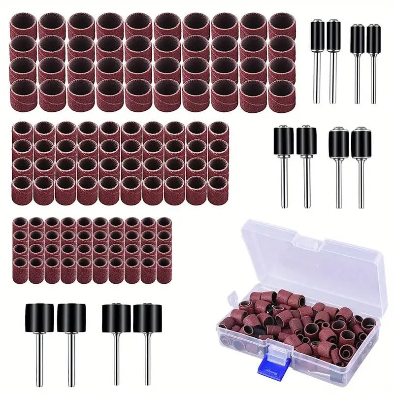 DIY Crafts Ultimate Sanding Drums Kit - 1/2, 1/4 Inch Sand Mandrels with 80/120/180Grit Abrasives for Nail Drill Rotary Tools - Perfect for Polishing and Smoothening Surfaces (1 Box Set, 100)-picture-16