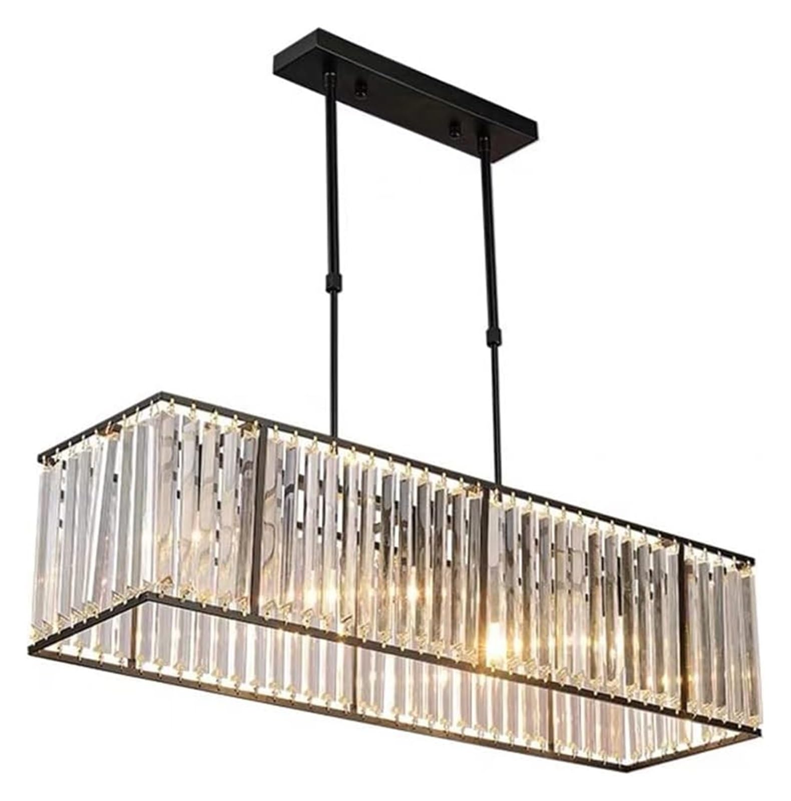 Matowy czarny kryształowy żyrandol - wpuszczana lampa wisząca LED z 4 światłami do kuchni i salonu - elegancki prostokątny design - nowoczesna oprawa oświetleniowa do domu
