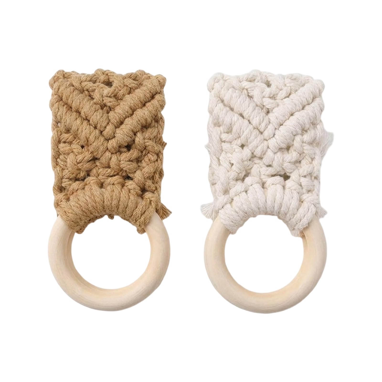 Whoasyst Of 2 Towel Hooks Wooden Base Knit Towels Hanger with Braided Cotton Cord Bath Decoration Bathroom Accessory