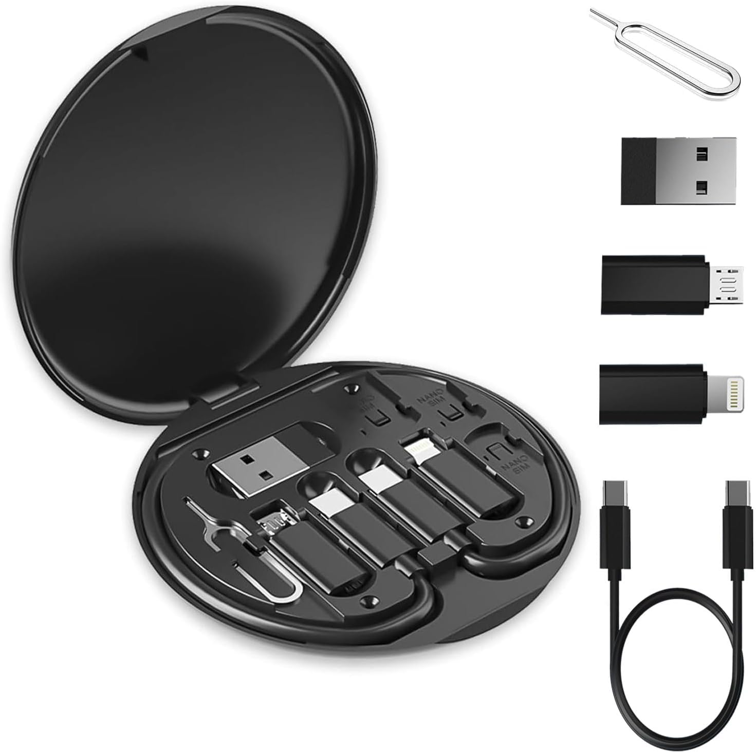 BESTAQUA Mini Multi-Functional Fast Charging Data Cable Set for Apple, Android, Type C Charging with Retrieve Card Pin,Round Storage Box,Compact and Portable USB Data Cable Travel Cable Set (B0CR1JSVVZ) Amazon Price History, Amazon Price Tracker