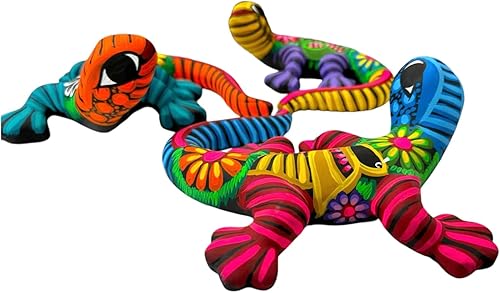 Miniatura 5 de Talavera Salamandra (2) Escultura de cerámica mexicana Gurerro, arte popular, multicolor, decoración del hogar, hecha a mano, pintada a mano, para
