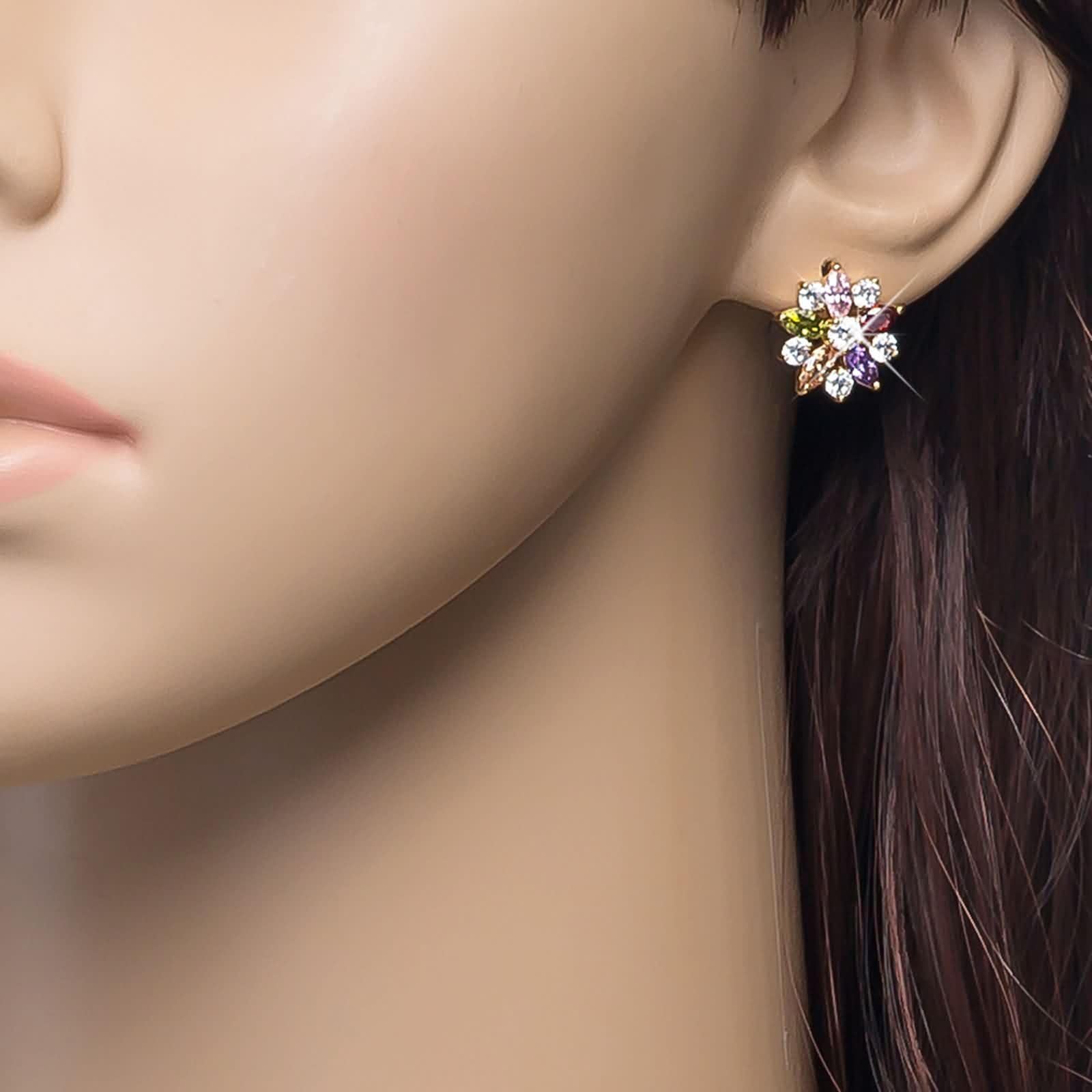 Aretes de Oro 9K / 14K / 18Kt para Mujer, Flor con Moissanita, Pendientes Oro Mujer
