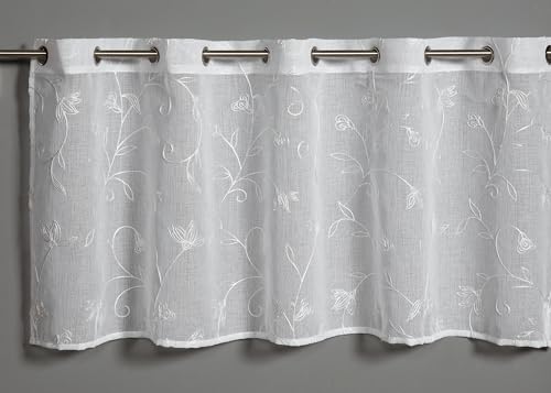 Gardinia Sehlbach Bistrogardine Stickerei Blumenranken, Weiß, 135 x 50 cm Bistrogardine, Stickerei Blumenranken, Lichtdurchlässig, Öko-Tex Zertifiziert, Einfache Anbringung