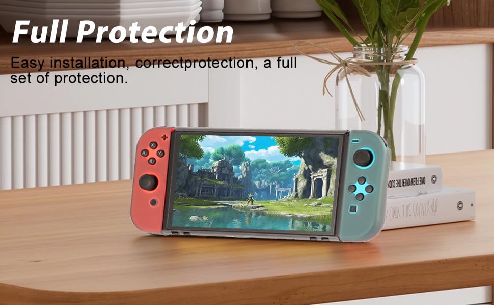 Protective Case for Nintendo Switch OLED 2021 & Joy Con Controller, Dockable Cover Protector with Stand, Durable Back Case Accessories for Switch OLED - Transparent Clear Black - Image 7