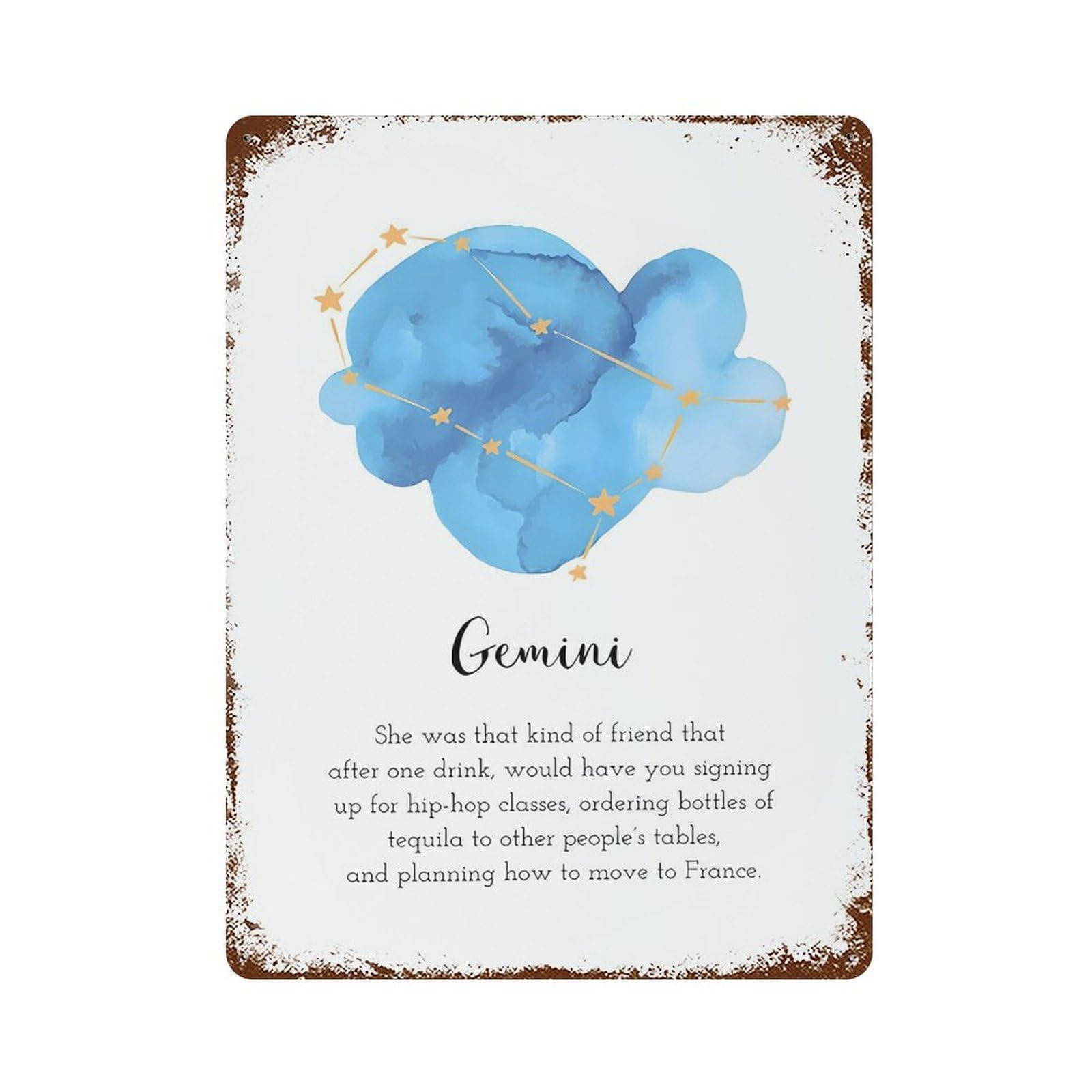 xiaoxiaoshen Gemini Zodiac Wall Decor Art Metal Tin Poster Modern Home Decor Art Home Bar Shop Decorations Vintage Sign 40x30cm
