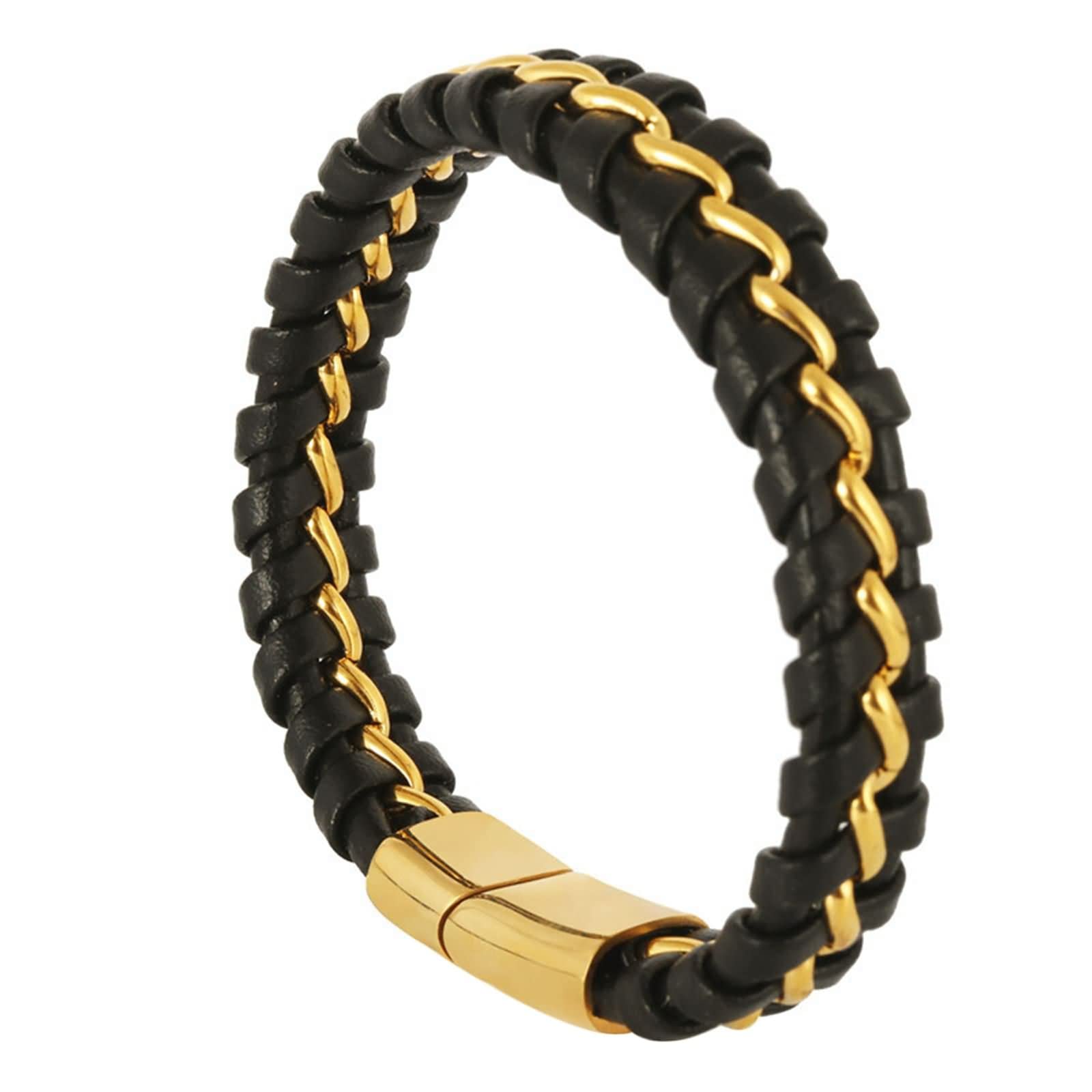 ANAZOZPulsera Para Hombre Acero Inoxidable,Pulsera Hombre Oro Negro Trenzada