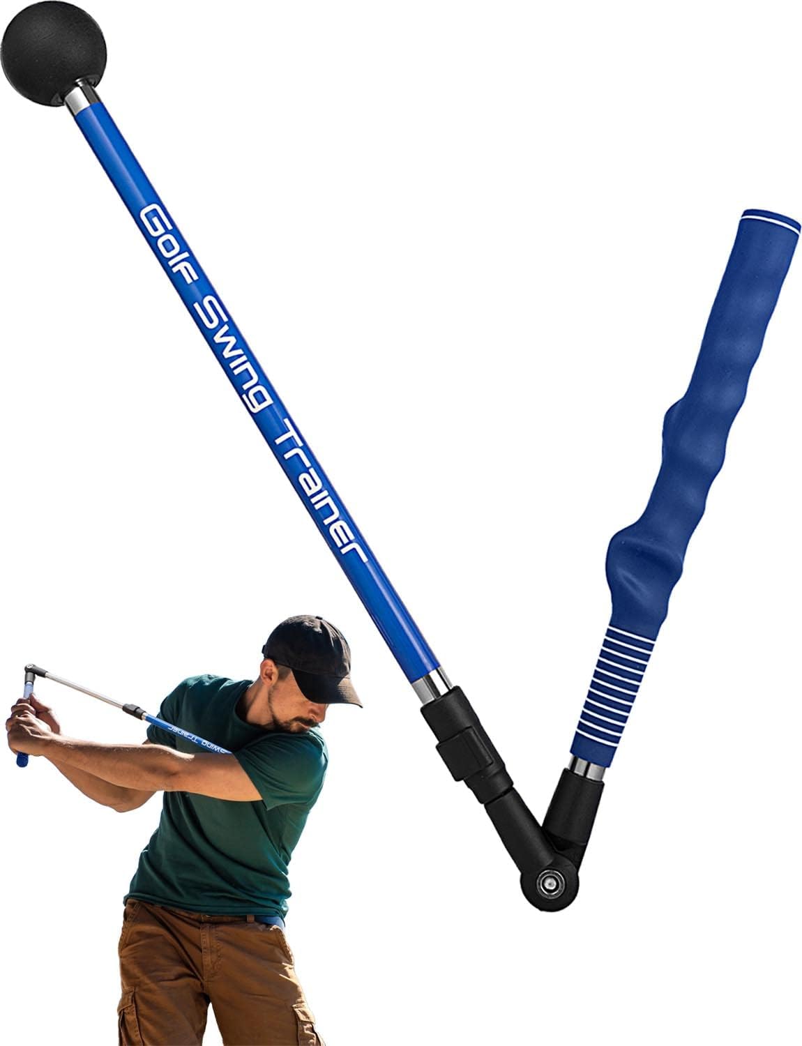 Golf Swing Trainer aid - Golf Training aid to Improve Hinge, Forearm Rotation, Shoulder turna and Grip.Portable Collapsible Swing Trainer Equipped with Golf Grip Trainer Right Hand Grip(Blue)