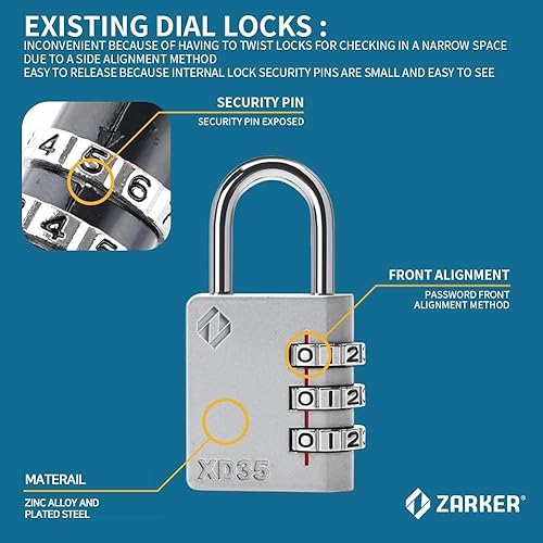 Miniatura 5 de XD35 Candado de combinación de 3 dígitos para gimnasio, deportes, escuela y empleados, al aire libre, caja de herramientas, estuche, cerca y