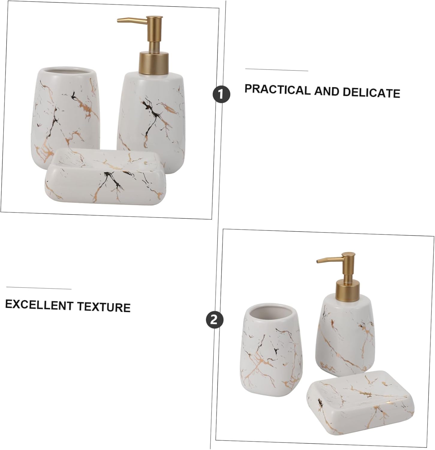 Healifty 3pcs Bathroom Accessories Glossy White Decorative Soap Dispenser Toothbrush Cup and Soap Dish Wash Cup for Organizing Toothpaste and Bathroom Essentials