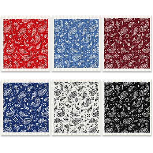 6 Stück schwedische Küchen-Geschirrtücher, Western-Cowboy-Paisley-Küchentücher, saugfähig, weich, Küchen-Waschlappen, wiederverwendbar, für Küche, Bar, Haushalt Cover